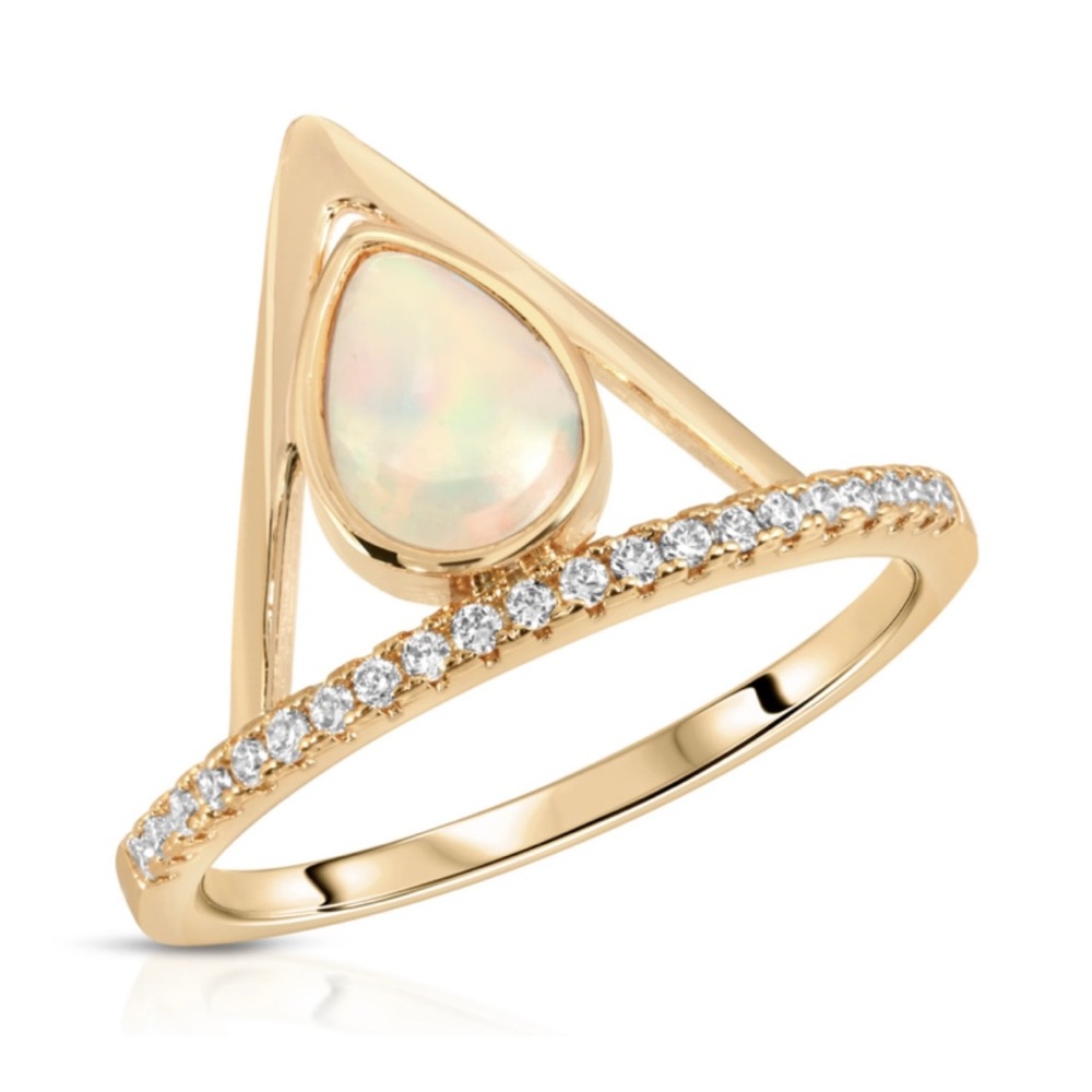 Elizabeth Stone Pave Triangle Ring White Opal